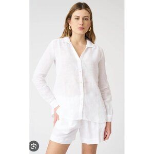120% Lino Women's Linen Shirt White, with Ruffles and Back Lace-Up Size EU 44/12